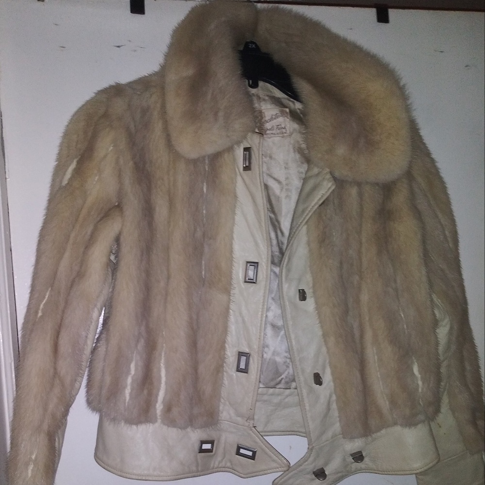 BLONDE MINK FUR & CREAMY LEATHER JACKET